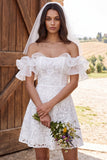 Vestido de duche de noiva de mangas curtas, folhos e folhos caídos, renda em marfim,