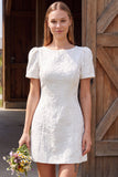 Vestido Curto de Chá de Noiva Bodycon Bodycon Jacquard Bateau Curto