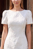 Vestido Curto de Chá de Noiva Bodycon Bodycon Jacquard Bateau Curto