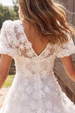 Vestido Curto de Chá de Noiva Curto A-Line A-Line com decote em V, decote em V e decote em marfim