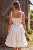 Vestido Curto de Chá de Panela Corselado Linha A, Renda Quadrada