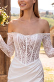 Espartilho bodycon marfim ombro descoberto, pérolas de renda franzida, vestido curto de chá de noiva