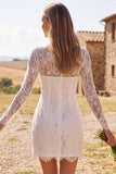 Vestido curto de duche de noiva Bodycon Illusion de Mangas Longas em Renda