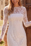 Vestido curto de duche de noiva Bodycon Illusion de Mangas Longas em Renda