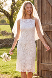 Vestido de duche de noiva midi floral com decote barco em renda em marfim