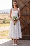 Vestido de duche de noiva midi com decote de noiva em linha quadrada com decote quadrado em linha quadrada em marfim