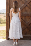 Vestido de duche de noiva midi com decote de noiva em linha quadrada com decote quadrado em linha quadrada em marfim