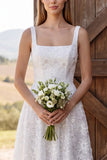 Vestido de duche de noiva midi com decote de noiva em linha quadrada com decote quadrado em linha quadrada em marfim