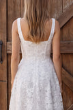 Vestido de duche de noiva midi com decote de noiva em linha quadrada com decote quadrado em linha quadrada em marfim