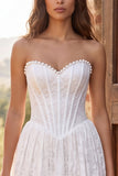Vestido de chá de panela Corset A-Line A-Line A-Line Pearls em Renda