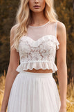 Vestido de panela de duas peças com decote de panela com folhos e fenda lateral