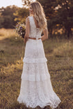 Vestido de duche de noiva comprido, decote em V, decote em V, de duas peças, renda em renda, com folhos