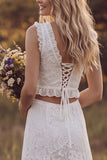Vestido de duche de noiva comprido, decote em V, decote em V, de duas peças, renda em renda, com folhos