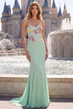 Vestido de Baile de Finalistas Longo Verde Sálvia Floral Verde Sálvia com Lantejoulas