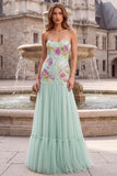Vestido de baile de finalistas Longo de Finalistas Verde Sálvia Verde Sálvia Floral