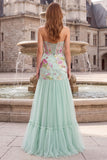 Vestido de baile de finalistas Longo de Finalistas Verde Sálvia Verde Sálvia Floral