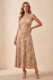 Vestido de Convidado de Casamento Longo em veludo A-Line Champanhe de Um Ombro