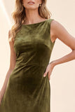 Vestido Longo de Convidados de Casamento Bateau A-Line Olive Velvet com renda