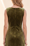 Vestido Longo de Convidados de Casamento Bateau A-Line Olive Velvet com renda