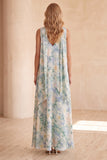 Vestido de Convidado de Casamento Floral Azul Claro de Decote em V, Linha A, com Cachecol
