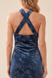 Vestido comprido de convidado para convidados de casamento em veludo azul-marinho