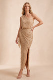 Champanhe Vestido de Convidado de Noiva Com Faixa de Sobrances com Um Ombro