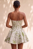 Espartilho A-Line Pérola Verde Claro Cintura Basca Strapless Vestido Curto de Regresso a Casa