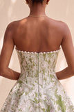 Espartilho A-Line Pérola Verde Claro Cintura Basca Strapless Vestido Curto de Regresso a Casa