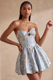 Vestido Curto de Regresso a Casa Azul Azul Espartilho Sweetheart com Strass