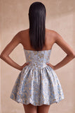 Vestido Curto de Regresso a Casa Azul Azul Espartilho Sweetheart com Strass
