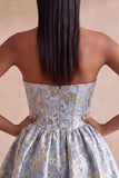 Vestido Curto de Regresso a Casa Azul Azul Espartilho Sweetheart com Strass