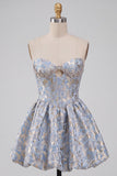 Vestido Curto de Regresso a Casa Azul Azul Espartilho Sweetheart com Strass