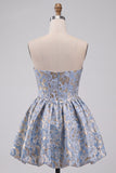 Vestido Curto de Regresso a Casa Azul Azul Espartilho Sweetheart com Strass