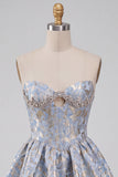 Vestido Curto de Regresso a Casa Azul Azul Espartilho Sweetheart com Strass