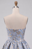 Vestido Curto de Regresso a Casa Azul Azul Espartilho Sweetheart com Strass
