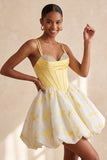 Espartilho amarelo A Line Sweetheart Bubble Haven Vestido Curto de Regresso a Casa com Strass