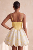 Espartilho amarelo A Line Sweetheart Bubble Haven Vestido Curto de Regresso a Casa com Strass