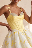 Espartilho amarelo A Line Sweetheart Bubble Haven Vestido Curto de Regresso a Casa com Strass