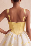Espartilho amarelo A Line Sweetheart Bubble Haven Vestido Curto de Regresso a Casa com Strass