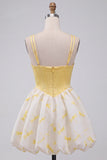 Espartilho amarelo A Line Sweetheart Bubble Haven Vestido Curto de Regresso a Casa com Strass