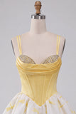 Espartilho amarelo A Line Sweetheart Bubble Haven Vestido Curto de Regresso a Casa com Strass
