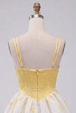 Espartilho amarelo A Line Sweetheart Bubble Haven Vestido Curto de Regresso a Casa com Strass