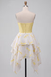 Vestido de Finalistas Amarelo, Espartilho A-Line com Estampado Alto-Baixo e Vestido de Finalistas