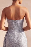 Espartilho Cinzento-azul, Bodycon Vestido Curto de Boas-Vindas Sem Alças e Franzidos Curtos de Regresso a Casa com Fita Lateral