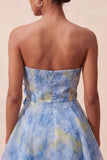 Vestido Curto de Finalistas Cinzento-Azul, A-Line Franzado, com flores 3D