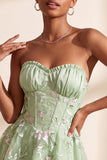 Verde sálvia Bordado floral A-Line Corset sem alças Vestido Curto de Regresso a Casa