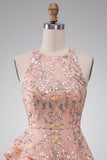 Vestido Curto de Regresso a Casa Curto Floral, Bordado em Linha A, com folhos e folhos