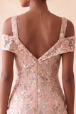 Blush Bodycon Blush Vestido Curto Floral de Ombro Frio Floral de Regresso a Casa com Bordados