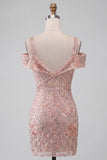 Blush Bodycon Blush Vestido Curto Floral de Ombro Frio Floral de Regresso a Casa com Bordados