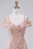 Blush Bodycon Blush Vestido Curto Floral de Ombro Frio Floral de Regresso a Casa com Bordados